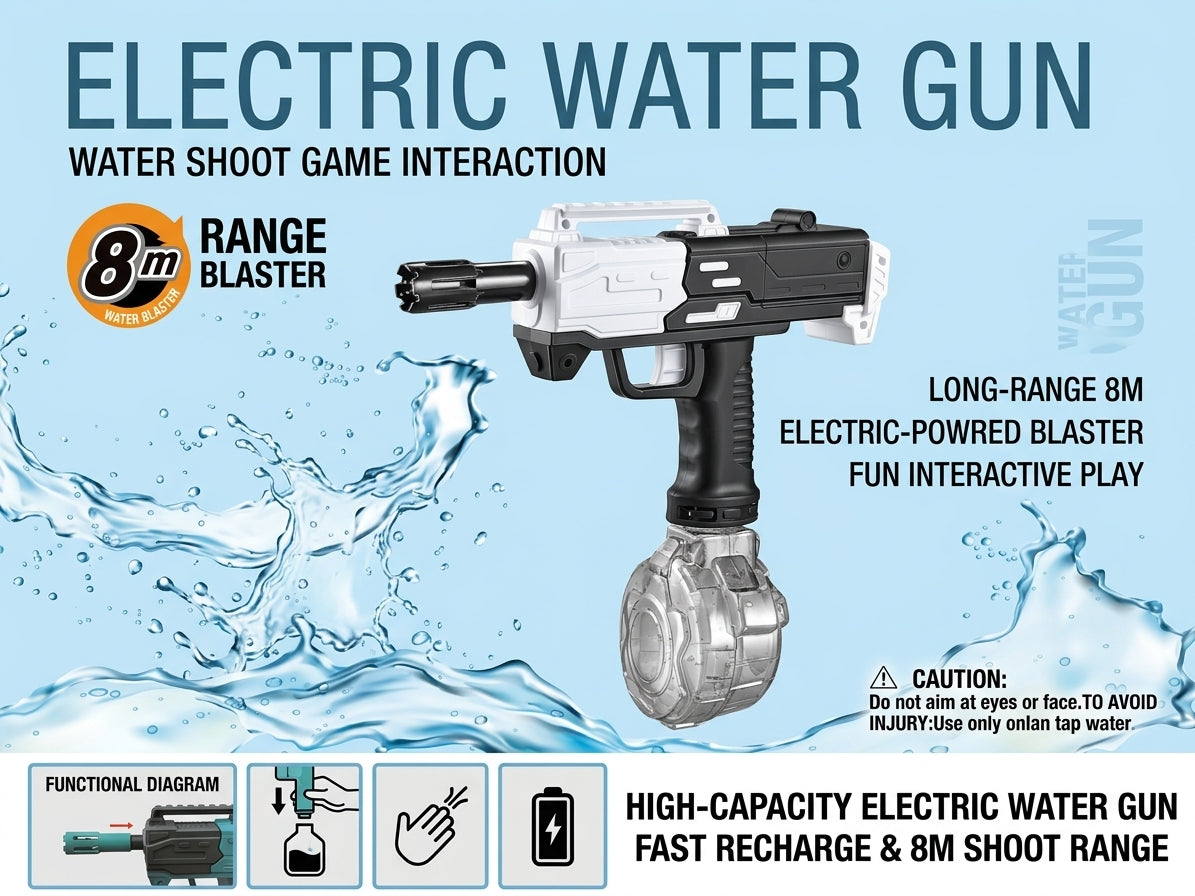 Electric Water Gun – Rechargeable 8M Long-Range Water Blaster for Kids