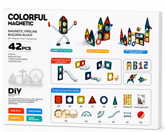 Colorful Magnetic Marble Run Building Blocks – 42PCS STEM Construction Toy for Kids Ages 3+
