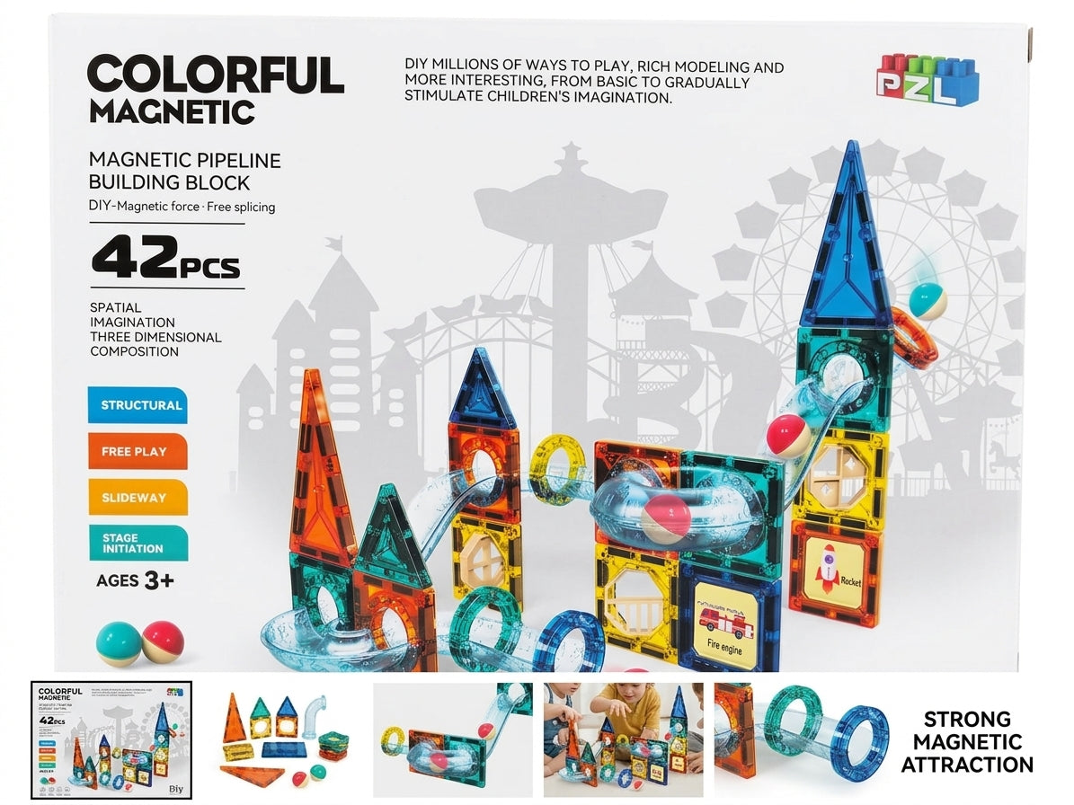 Colorful Magnetic Marble Run Building Blocks – 42PCS STEM Construction Toy for Kids Ages 3+