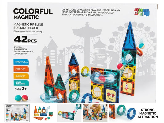 Colorful Magnetic Marble Run Building Blocks – 42PCS STEM Construction Toy for Kids Ages 3+